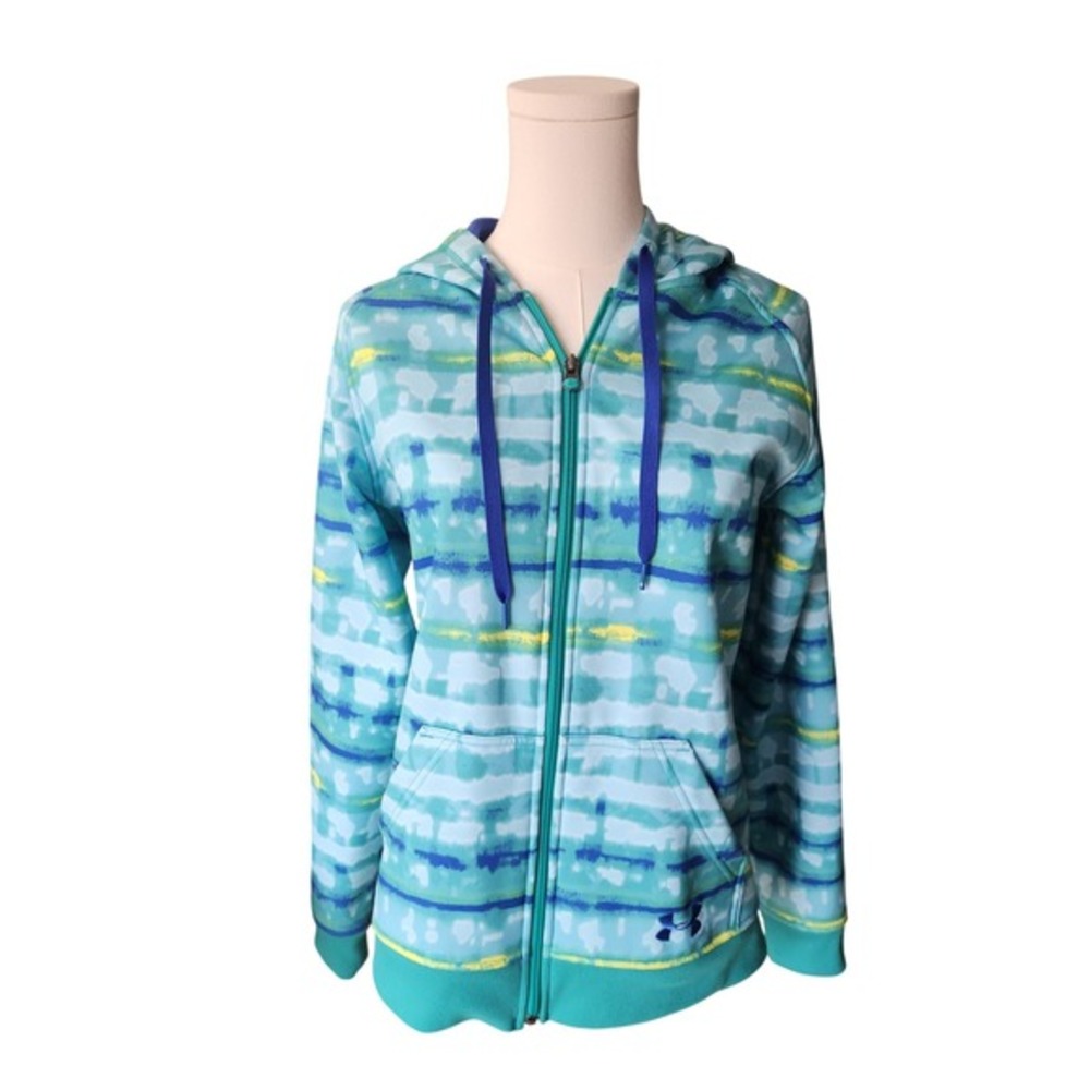 Under Armour Womens Small Teal Blue Stripe Tie Dye Full Zip Fleece Hoodie Jacket